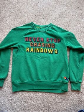 Aviator Nation Green Crewneck "Never Stop Chasing Rainbows"